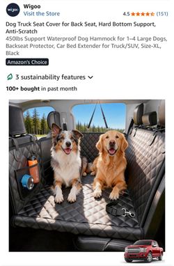 Wigoo Dog Truck Seat Cover for Back Seat
