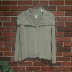 Sarah Spencer Wool Angora Women's Sweater 
Beige Cardigan 
Snap Brooch Closure 
Size M
