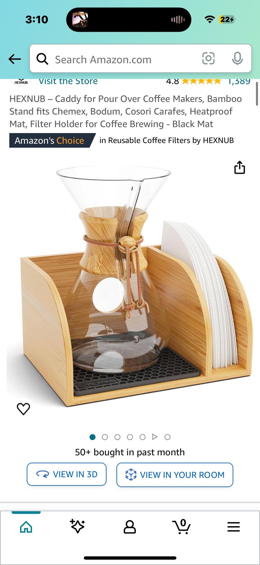 HEXNUB – Caddy for Pour Over Coffee Makers, Bamboo Stand fits Chemex, Bodum, Cosori Carafes, Heatpro