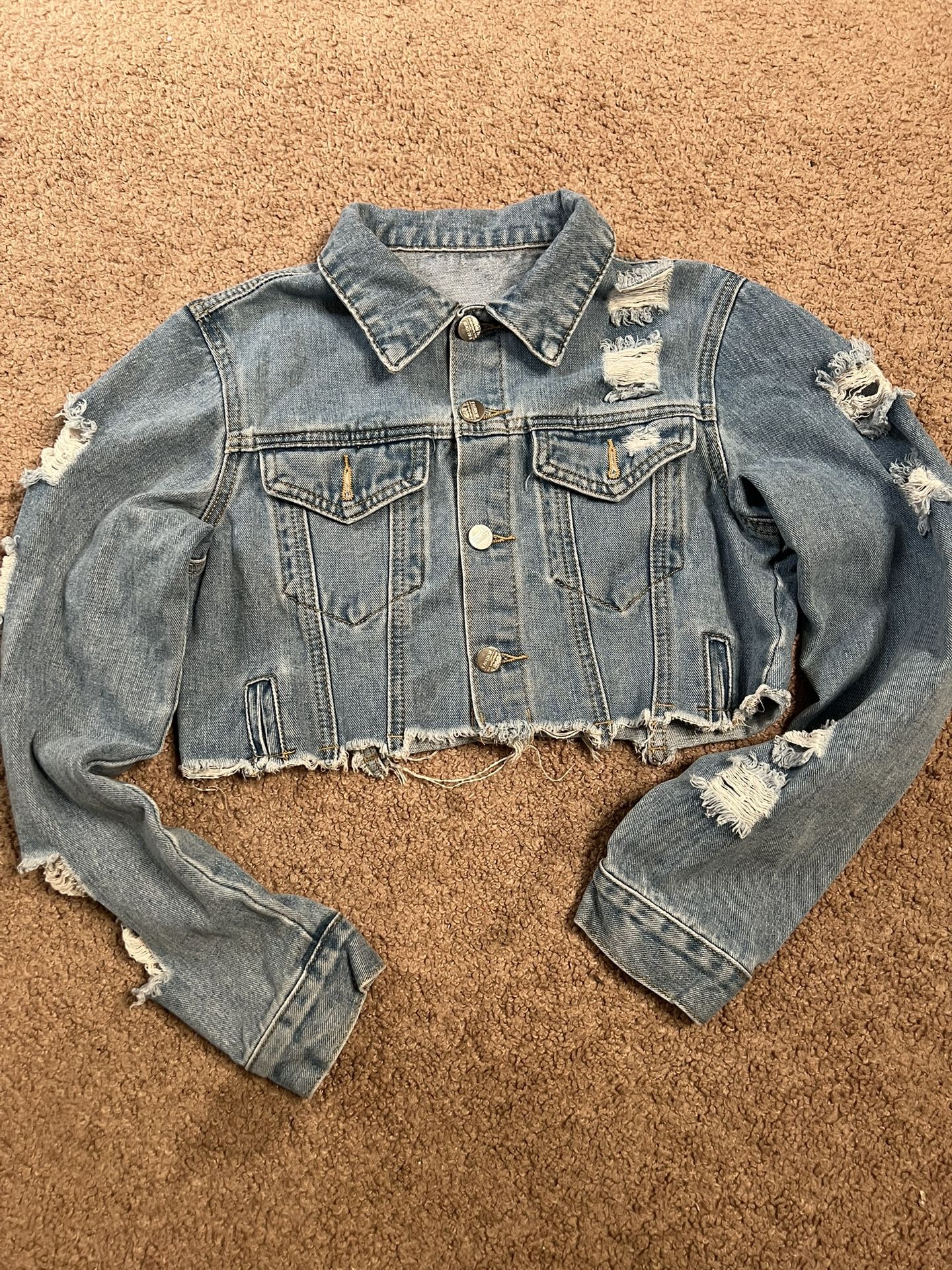 Distressed Cropped Denim Jacket