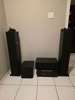 Bowers & Wilkins home theater system powered by a Denon AVR-X2200W