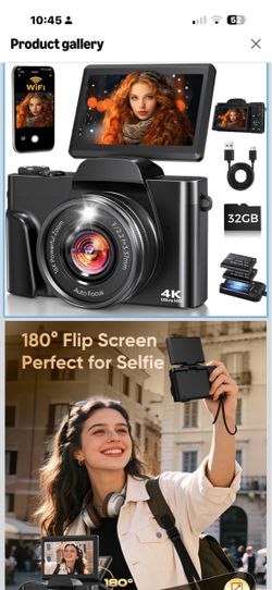 New in box! 4K Digital Camera WiFi 180° Flip Screen Autofocus 64MP 16X Zoom, Black Vlogging Camera for YouTube, Compact Travel Camera for Beginners, A