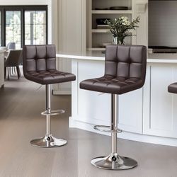 Adjustable Height Bar Stools Brown Set 