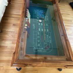 Walnut Craps Table decorative and functional casino style table  with glass top 
