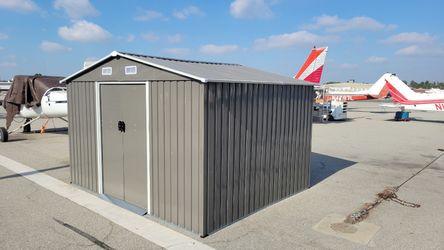 (New in box need assemble) 8’ L x 10’ W x 6.’ H galvanized steel Metal Storage Shed Outdoor Garden Backyard 8’x10’ Storage.