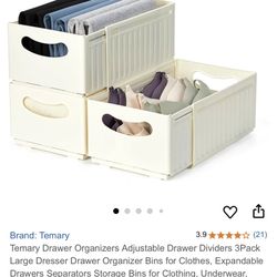 Temary Drawer Organizers Adjustable Drawer Dividers 3Pack Large Dresser Drawer Organizer Bins for Clothes, Expandable Drawers Separators Storage Bins 