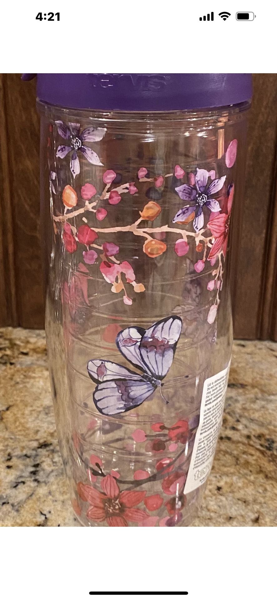 Tervis 24 Ounce Branches And Butterflies Insulated Water Bottle Flip Lid Purple