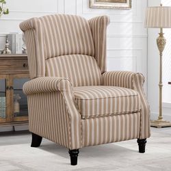 Modern Wingback Recliner Chair for Adults, Striped Push Back Reclining Chair with Padded Seat, Fabric Single Sofa Accent Chair for Living Room Bedroom