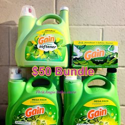 Gain detergent , softener & dryer sheets bundle