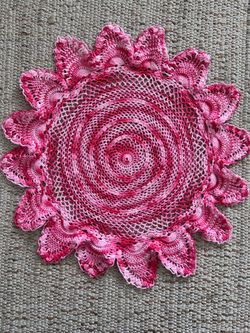 Large Vtg Pink Crochet Flower Doily
