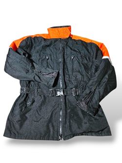Harley Davidson Heated Motorcycle Jacket Belted Orange Black Reflector Biker Mens MEDIUM Made In USA