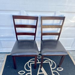 Set of 2 Wood Dining Chairs with Dark Brown Cushions