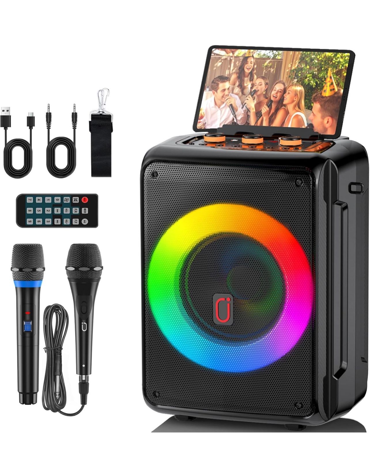 Karaoke Machine with 2 Microphones, Portable Bluetooth 5.3 Karaoke Speaker for Adults, Home Party Speaker with DJ Light for Outdoor, Events, Gathering