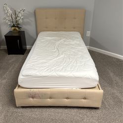 Beige Twin Bed With Mattress Included