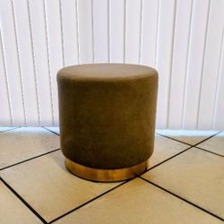 Round Soft Compact Upholstered Gold Trim Brown/Brass Velvet Ottoman (Isla Ottoman)