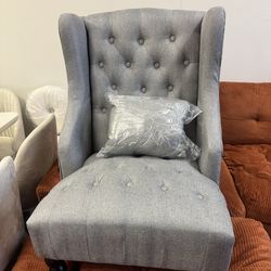 High Back Club Chair, Wingback Tufted Fabric Armless Chair, Mid Century Modern Button-Tufted Style