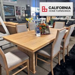 Modern Farmhouse 7-Piece Dining Table & Upholstered Chairs Set