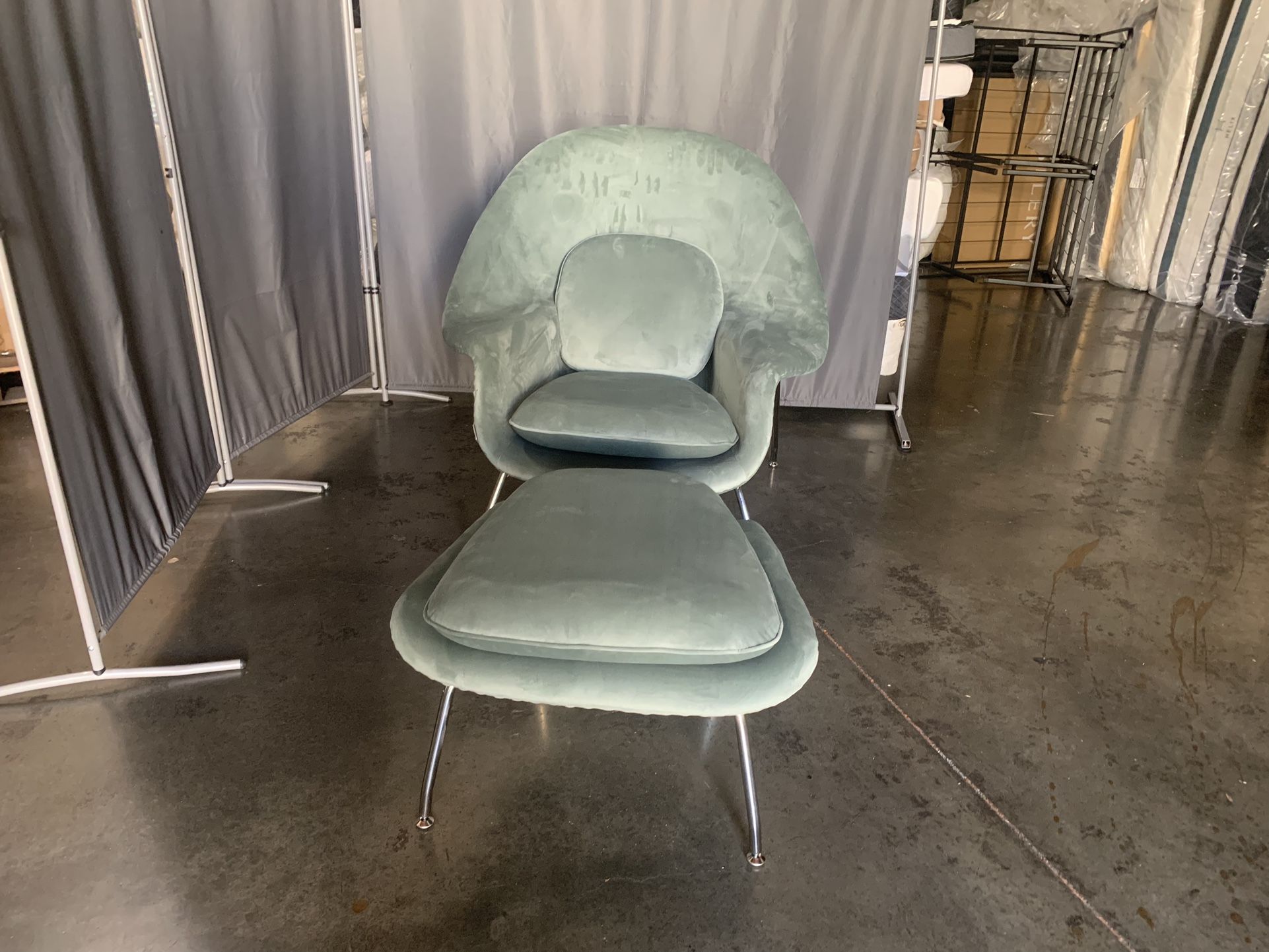 Rove Concepts Womb Chair And Ottoman Velvet Moonstone
