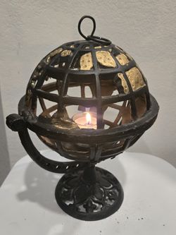 Antique Rotating Cast Iron Globe 12" Tall