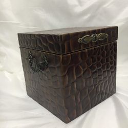  Brown Leather Box with Faux Snake Skin Pattern Inside Lined with Velvet