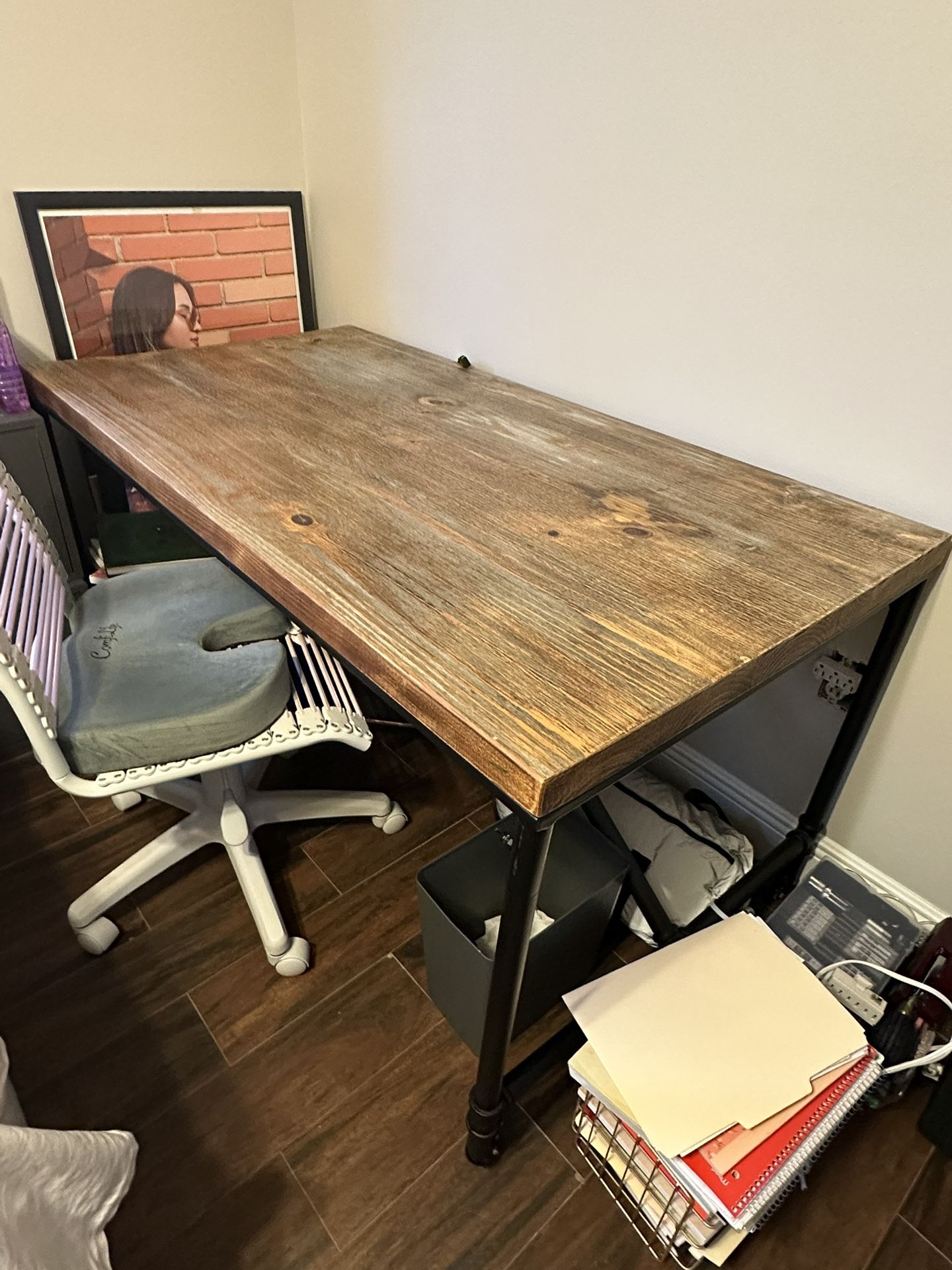 Industrial Rustic Office Desk Solid Wood Steel Pipes 60”