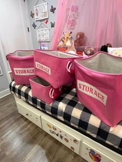 Set of 4 Pink Fabric Storage Bins