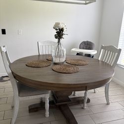 Farmhouse Style Solid Wood Dining Table with 3 Chairs