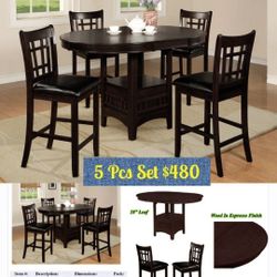 Super Deal
5 Pcs Dining Set Counter Height
Table W/ Leaft 
$480 + Tax 
FREE LOCAL DELIVERY & SET UP
ONLINE SALES 
SHOWROOM AVAILABLE 
SOME ITEMS ON DI