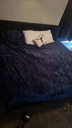 King Bed Frame with Black Headboard and Hybrid bed