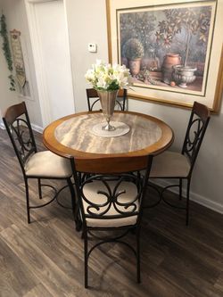 Ashley Furniture counter height dining table set with 4 fabrics tall chairs