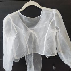 white Sheer, organza top or topper, size small