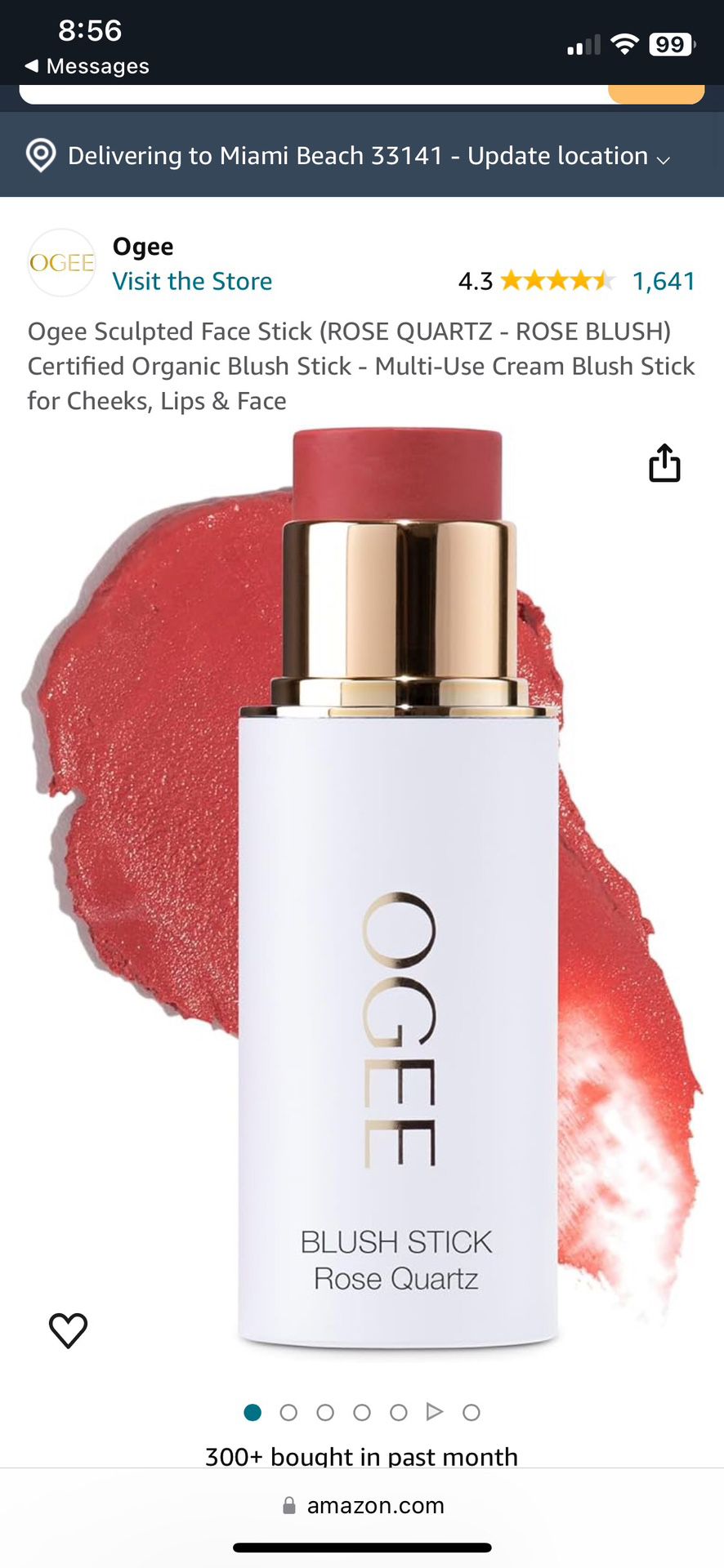 OGEE Sculpted  Certified Organic Blush Stick Rose Quartz Multi Use For Chicks Lips & Face 