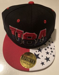 USA Red White and Blue Stars Flat Bill Baseball Hat Cap Adjustable Snapback Wool (New)