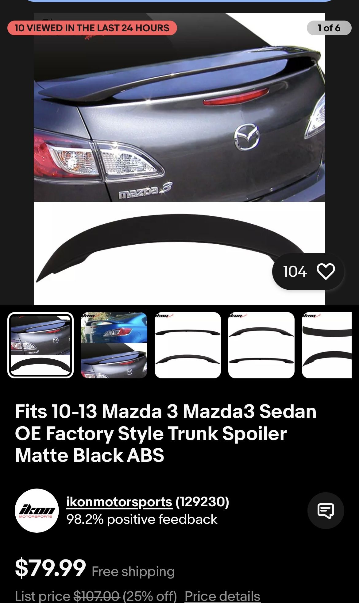 Wing Spoiler 2010 Mazda 3