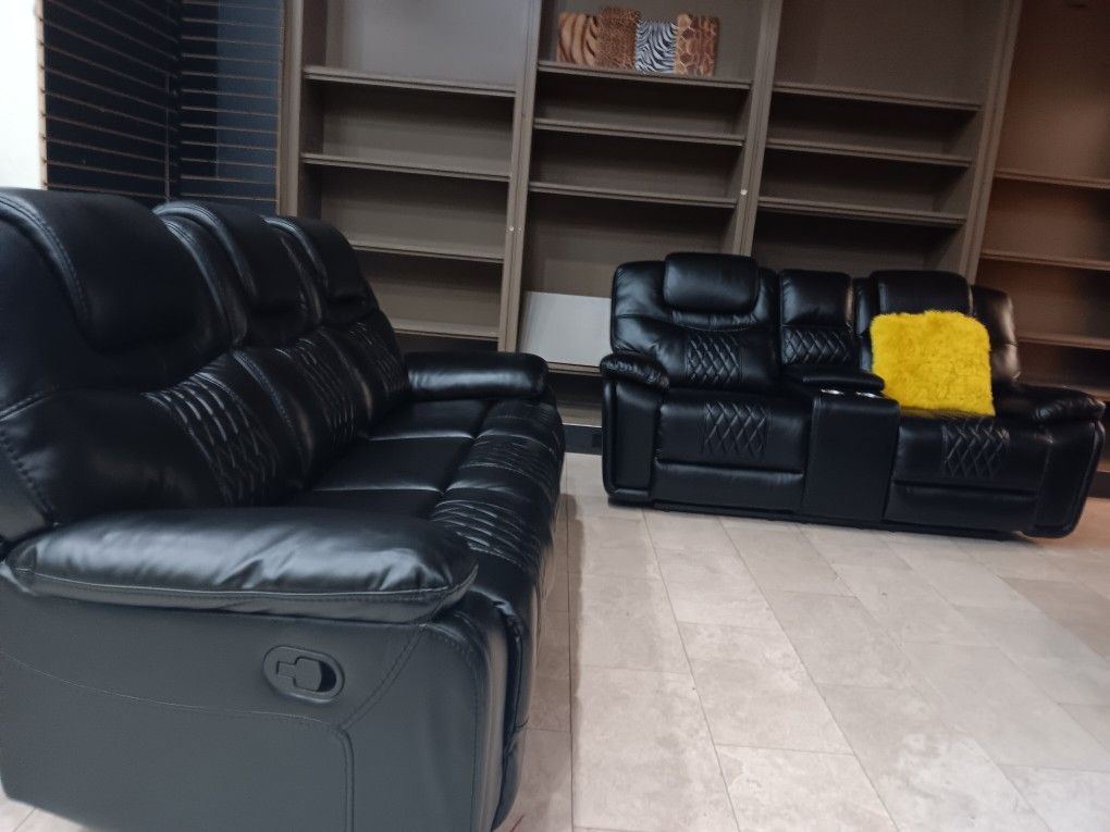 *Limited Stock!!!*---Mature Santiago Black Leather Reclining Sofa/Loveseat Sets---Delivery/$10 Down Financing😎