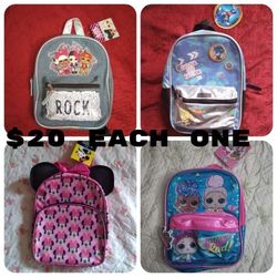 Lol, Sonic, Minnie Backpack Each $20