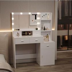 Vanity Desk with Mirror and Lights, Makeup Vanity Desk Table with Drawers and Cabinet $ 100