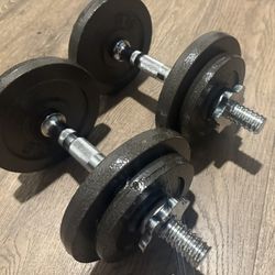 Set Of Cast Iron Adjustable Dumbbells 21 lbs Each. Total (42 Lbs)