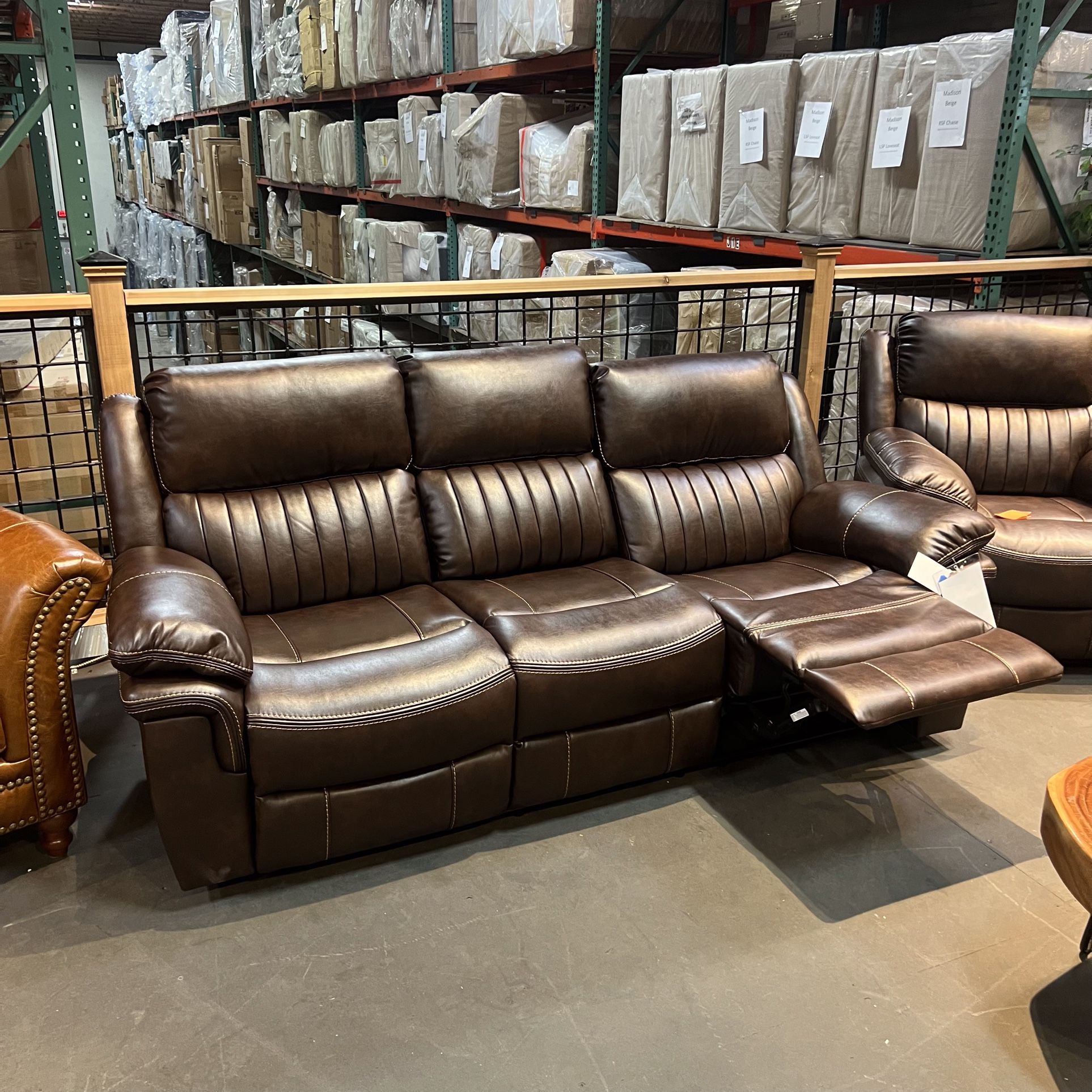 Brown Plush Reclining Sofa w Drop Down Console - Hampton