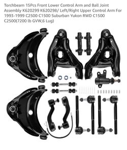 Torchbeam 15Pcs Front Lower Control Arm and Ball Joint Assembly K620299 K620298/ Left/Right Upper Control Arm For 1 C2500 C1500 Suburban Yukon