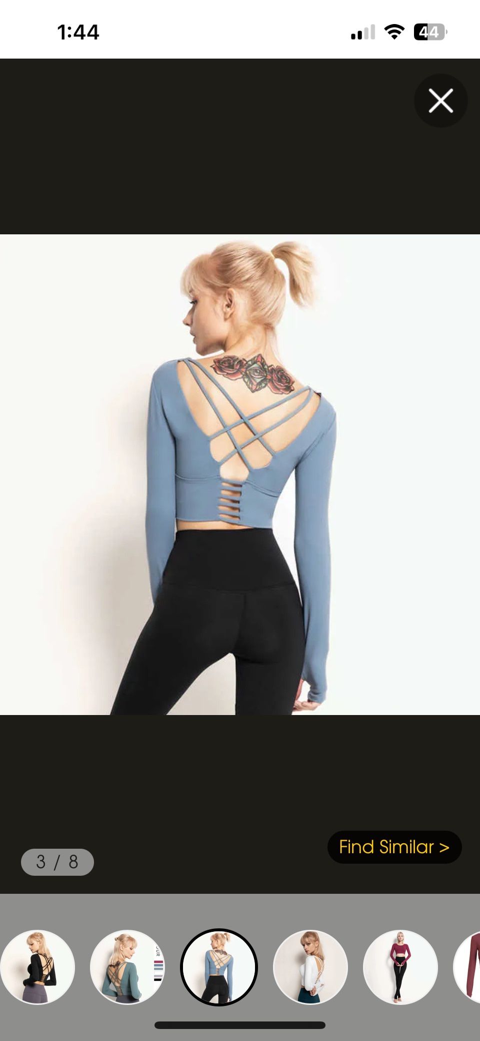 Ecupper Womenβs XS Dusty Blue Athletic Criss Cross Open Back Long Sleeve Crop Top
