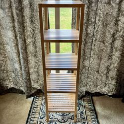 5-Tier Bamboo Natural Wood Shelf with Slatted Shelves