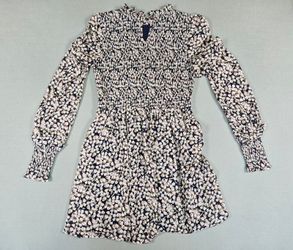 Lulus Women S Navy Blue Floral Smocked Mini Dress Long Sleeve