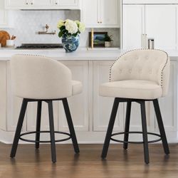 Counter Height Bar Stools Set of 2, 26" Swivel Fabric Upholstered Bar Stools with Backs and Metal Legs, Retro Counter Stools for Kitchen Island, Dinin