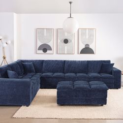  7-PIECES Modular Sectional Sofa Blue 