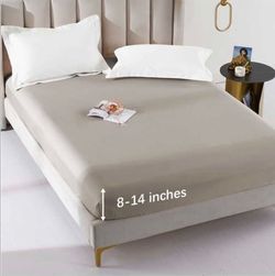 Deep Pocket Fitted Sheet  King Size 76"x80" 100% Long Staple Cotton Grayish Blue Breathable Bottom Sheet Fits Up to 14" Deep Mattress