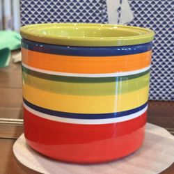 Pier 1 Imports Summer Stripes Rainbow Canister w Lid