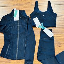 Lululemon 3-Piece Set Define Jacket + Align Tank + Wunder Train High-Rise Leggings Black NWT