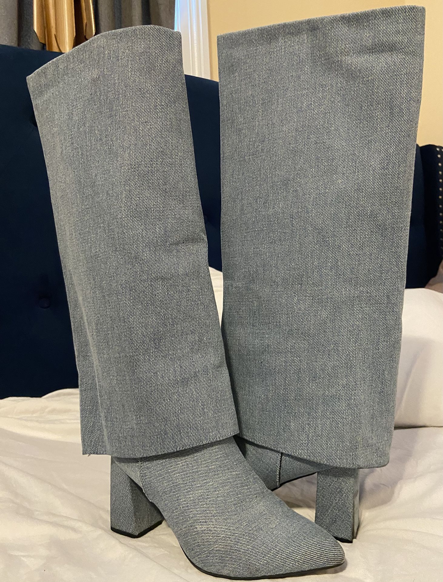 Denim fold over boots