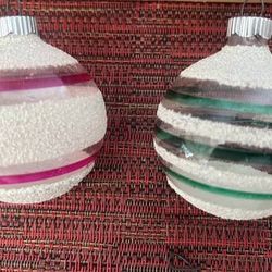 Vintage USA Shiny Brite Unsilvered Pair of Two White Mica Ornaments